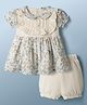 ToffyHouse Interlock Knit Half Sleeves Floral Printed Frock With Bloomer - Beige