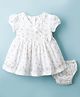 ToffyHouse Interlock Knit Half Sleeves Frock with Bloomer Animal & Floral Print - White