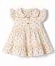 ToffyHouse Cotton Woven One Piece Dresses/Frocks Sleeveless with Peter Pan Collar and All Over Prints Beige 0-1 Month
