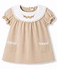 ToffyHouse Cotton Woven Half Puffed Sleeves Floral Embroidered Frock With Lace Detailing - Khaki