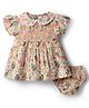 ToffyHouse Interlock Knit Half Sleeves Frock With Floral Print & Bloomer - Multicolor