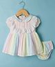 ToffyHouse Interlock Knit Half Sleeves Striped Peter Pan Collar Frock with Bloomer- Multicolour