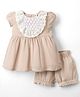 ToffyHouse Muslin Knit Half Sleeves Solid Colour Top & Shorts   Set with Lace Detailing - Beige