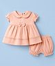 ToffyHouse Cotton Woven Frocks with Bloomer/Short Half Sleeves Peter Pan Collar Peach 6-9 Months