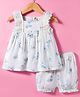 ToffyHouse Muslin Knit Sleeveless Co-ords Top & Shorts Set with Bow Applique & Floral Print - White