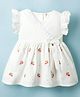 ToffyHouse Interlock Knit Frill Sleeves Frock with Cherry Embroidery & Lace Detailing - Off White