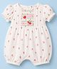 ToffyHouse Muslin Knit Half Sleeves Strawberry Printed Romper With Patch - White