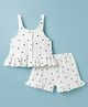 ToffyHouse Muslin Knit Sleeveless Co-Ord Heart Printed Top & Shorts Set - Off White