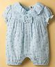 ToffyHouse Muslin Knit Half Puffed Floral Printed Romper with Bow Applique - Light Blue