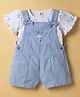 ToffyHouse Interlock Knit Checks Dungaree & Half Sleeve T-Shirt With Bunny Print - Blue