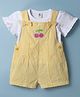 ToffyHouse Interlock Knit Dungaree & Half Sleeves T-Shirt With Cherry Print - Lemon Yellow