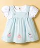 ToffyHouse Interlock Knit Frock with Half Sleeves Inner Tee Ice Cream Print & Embroidery - Light Blue
