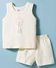 Zero Knitted Sleeveless T-Shirt & Shorts Night Suit with Bunny Print - Cream