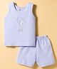 Zero Knitted Sleeveless T-Shirt & Shorts Night Suit with Bunny Print - Light Blue