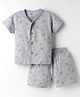 Zero Knitted Half Sleeves Co-ords T-Shirt & Shorts Night Suit with Helicopter Print - Light Blue