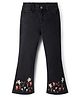 Pine Kids Denim Woven Full Length Denim Jeans with Floral Embroidery - Black