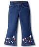 Pine Kids Denim Woven Full Length Denim Jeans with Floral Embroidery - Blue