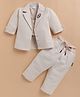 KIDZELLO Cotton Knit Full Sleeves Leaf Embroidered Jacket With Top & Pants Set - Fawn