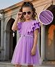 Hola Bonita Knit Half Sleeves Solid Color Dress with Belt & Frill Detailing - Lavender