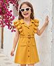 Hola Bonita Knit Half Sleeves Solid Dress With Belt - Mustard