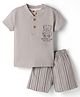 Zero Knitted Half Sleeves T-Shirt & Shorts Set with Bear Print & Stripes - Silver