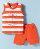 Zero Knitted Sleeveless T-Shirt & Shorts Set with Love the Sea Print & Stripes - Orange