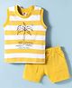 Zero Knitted Sleeveless T-Shirt & Shorts Set with Love the Sea Print & Stripes - Yellow