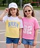 Honeyhap Premium Cotton Knit Half-Sleeves T-Shirts With Bio Finish & Text Print Pack of 2 - Begonia Pink Pale Banana & Bright White