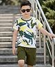 OLLINGTON ST. Cotton Knit Half Sleeves Printed T-Shirt & Shorts Set - Multicolour & Olive Green