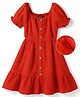 Pine Kids Cotton Woven One Piece Dresses/Frocks with Puff Sleeves TOMATO 10-11 Years