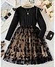 tior Mesh Knit Full Sleeves Floral Printed Frill Detailed Dress - Black