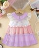 tior Knit Cap Sleeves Colour Blocked Bow Applique Detailed Tiered Dress - Lavender