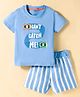 Zero Knit Half Sleeves T-Shirt & Shorts Set With Text Print - Blue