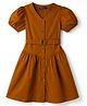 Pine Kids Cotton Woven One Piece Dresses/Frocks with Puff Sleeves and V-Neck LEATHER BROWN 4-5 Years