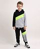 Little Marine Cotton Blend Knit Full Sleeves Colour Blocked Hooded Winter Sweatshirt With Jogger Pant Set - Multi Colour
