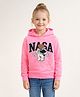 Little Marine Fleece Knit Full Sleeves Nasa Text & Astronaut Printed Light Winter Hooded Sweatshirt - Light Pink