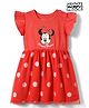 Babyhug Disney 100% Cotton Knit Half Frill Sleeves Frock With Minnie Mouse Graphics & Mesh Detailing - Red