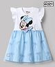 Babyhug Disney Single Jersey Knit Sleeveless Frock with Disney Princess Print & Mesh Detailing - Light Blue