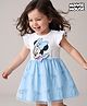 Babyhug Disney Single Jersey Knit Sleeveless Frock with Disney Princess Print & Mesh Detailing - Light Blue