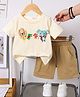 Mark & Mia Cotton Half Sleeves Animal Applique T-Shirt & Shorts  Set - Beige