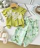 Mark & Mia Cotton Half Sleeves Floral Applique & Printed Top & Pant Set - Light Green