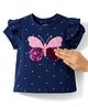 Babyhug Cotton Knit Half Sleeves Polka Dot Printed T-Shirt with Reversible Sequin Detailing - Navy Blue