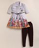 NUTTY BUTTY Knit Three Fourth Sleeves Houses Printed Dress With Jacket & Leggings Set - White