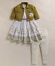 NUTTY BUTTY Knit Three Fourth Sleeves Floral Applique Detailed & Printed Dress With Jacket & Leggings Set - Mehendi Green