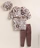 NUTTY BUTTY Fur Knit Three Fourth Sleeves Abstract Designed Floral Applique Detailed Winter Dress With Leggings & Cap - Brown
