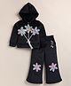 NUTTY BUTTY Fur Knit Full Sleeves Floral Applique Detailed Winter Hooded Top & Palazzo Set - Black