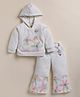 NUTTY BUTTY Fur Knit Full Sleeves Floral Applique Detailed Winter Hooded Top & Palazzo Set - White