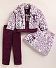 NUTTY BUTTY Fur Knit Full Sleeves Abstract Printed Top & Skirt With Jacket & Leggings Set - Onion