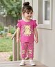 Babyhug Cotton Knit Half Sleeves T-Shirt & Capri Night Suit with Bear Print - Pink