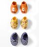 Doodle Poodle 100% Cotton Interlock Knit Booties with Striped & Bear Print Pack of 3 -  Navy Blue, Orange & Yellow